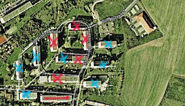 Abriss in der Segelteichstra&szlig;e (Foto: Google Earth - Karl-Heinz Herrmann)