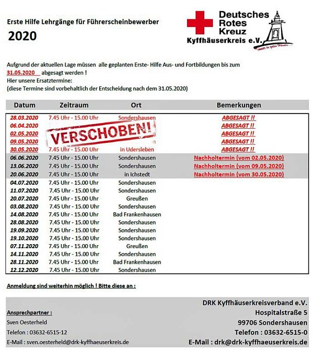 Bild: Erste Hilfe Lehrg&auml;nge werden verschoben