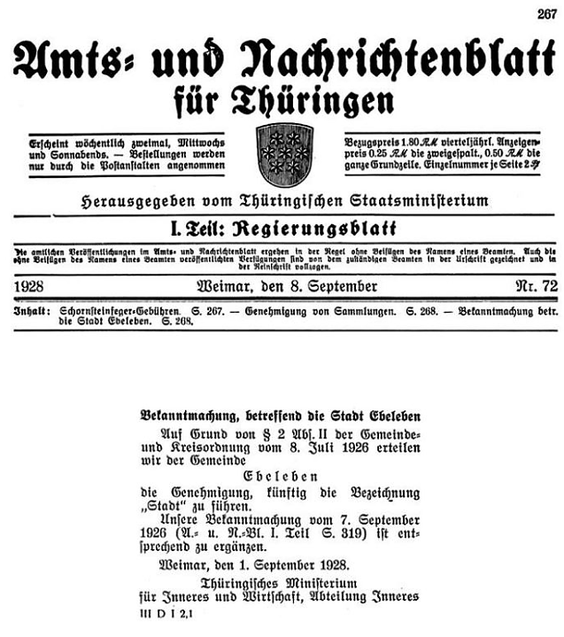 Bild: 90 Jahre Stadtrecht f&uuml;r Ebeleben