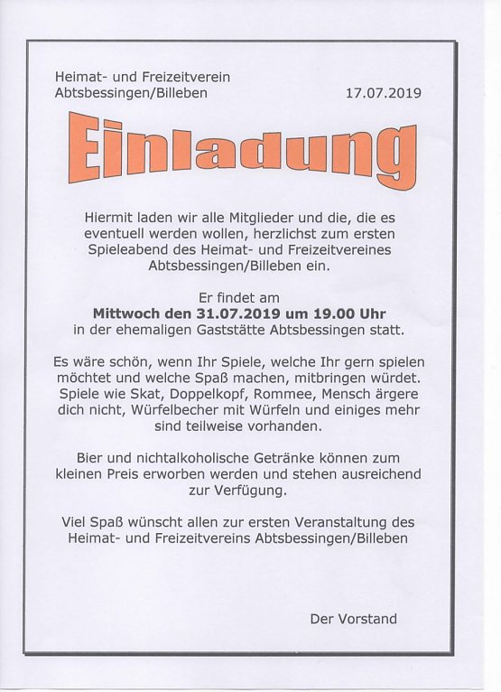 Bild: Spieleabend in Abtsbessingen