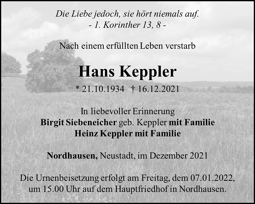 Traueranzeige (Foto: Schade)