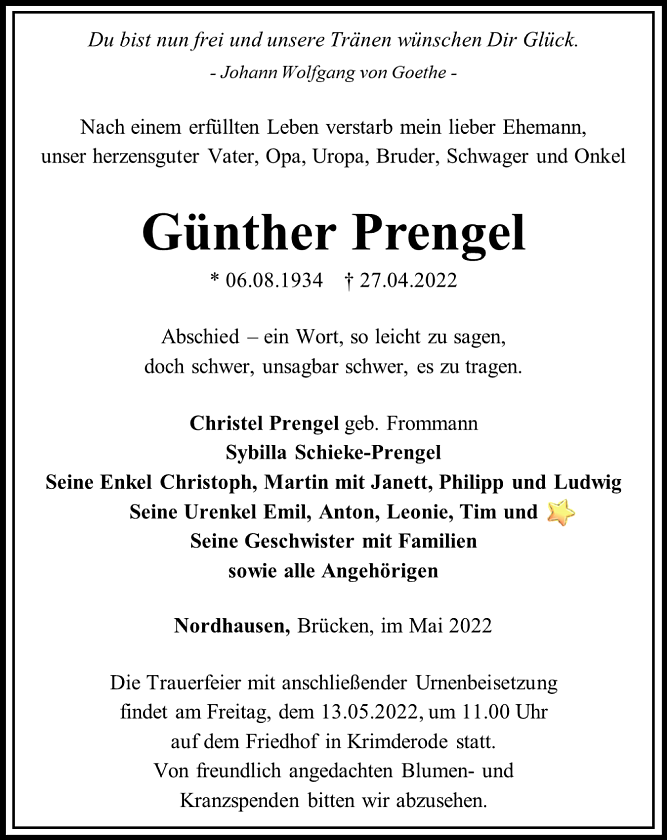 Traueranzeige (Foto: Schade)