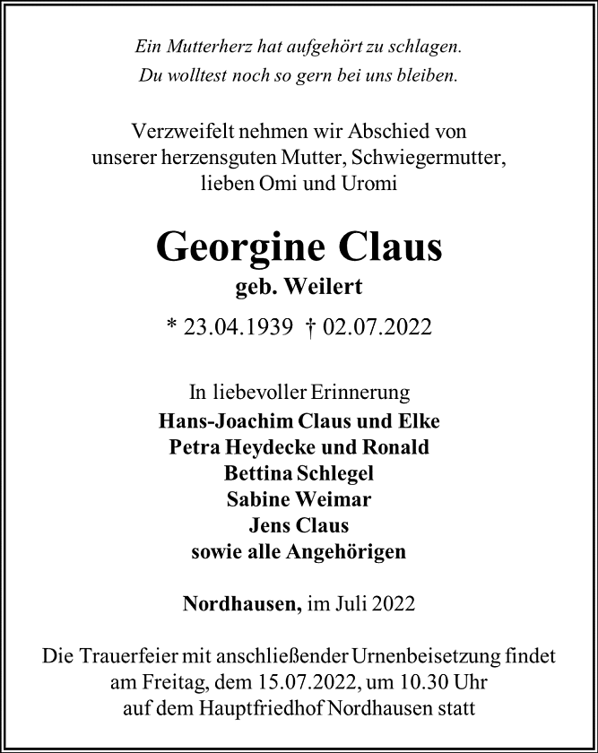 Traueranzeige (Foto: Schade)