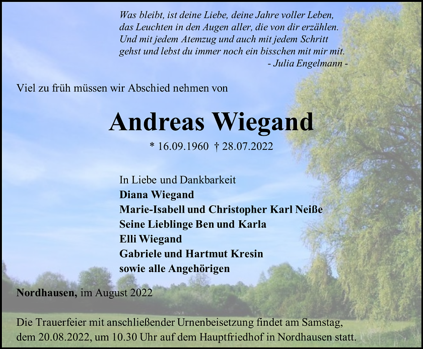 Traueranzeige (Foto: Bestattungshaus Eckhard Schade)