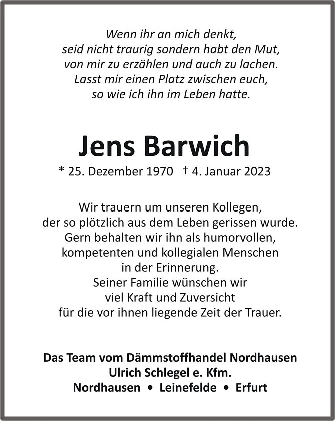 Nachruf Jens Barwich (Foto: H&Ouml;FER)