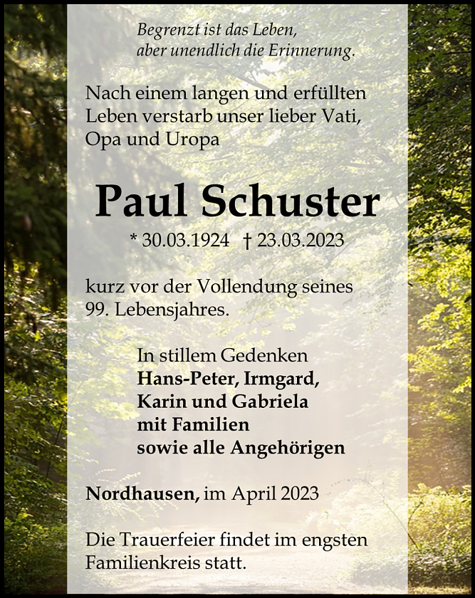 Traueranzeige (Foto: Schade)