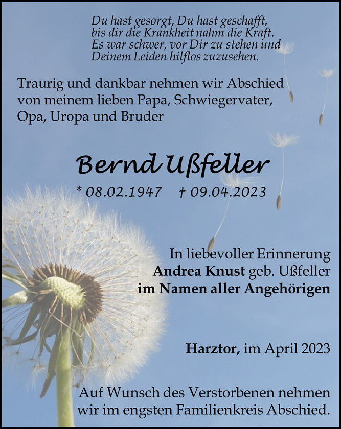 Traueranzeige (Foto: Schade)