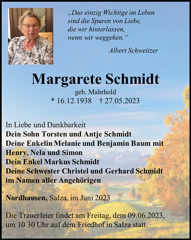 Traueranzeige (Foto: Schade)