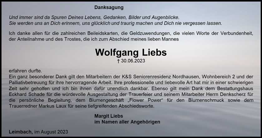 Danksagung Wolfgang Liebs (Foto: Bestattungshaus Eckhard Schade)