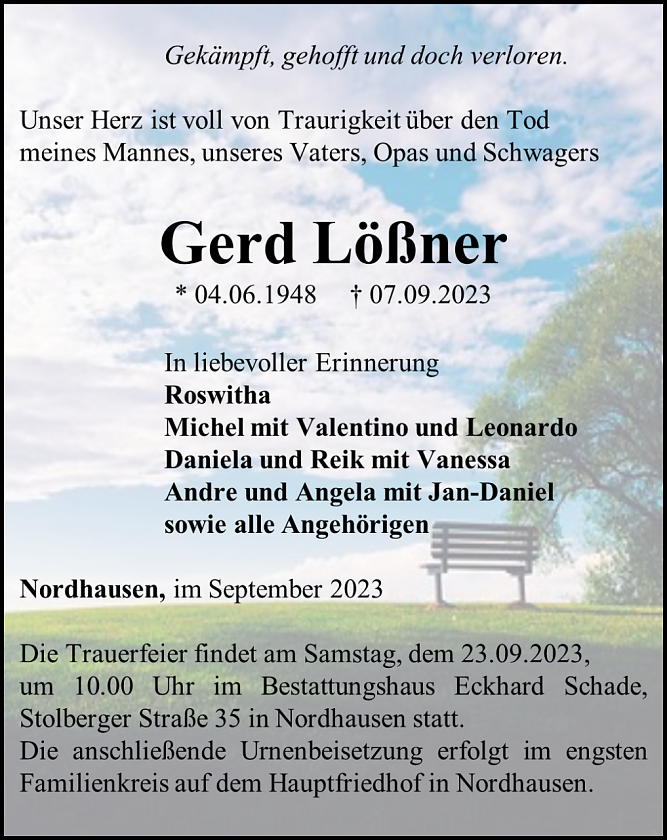 Traueranzeige (Foto: Schade)