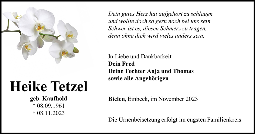 Traueranzeige (Foto: Bestattungshaus Schade)