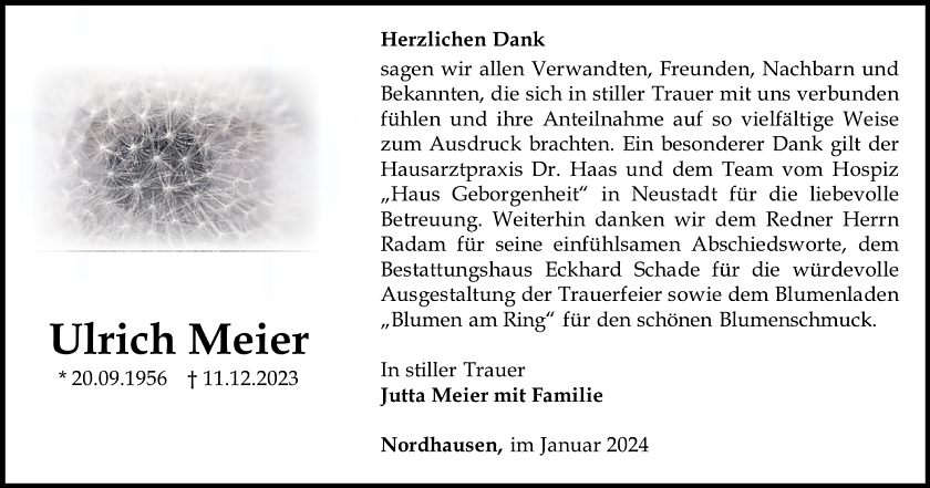 Danksagung Ulrich Meier (Foto: Bestattungshaus Eckhard Schade)