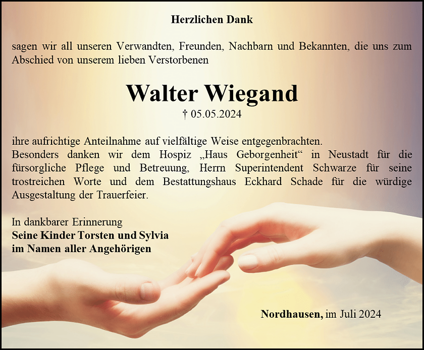 Danksagung Wiegand (Foto: Bestattungshaus Eckhard Schade)