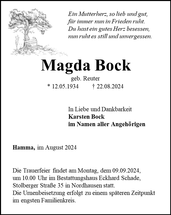 Traueranzeige (Foto: Bestattungshaus Eckhard Schade)