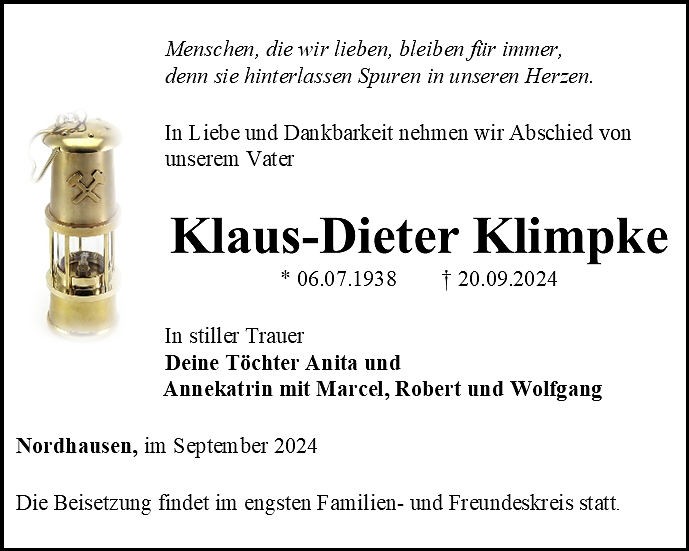 Traueranzeige (Foto: Bestattungshaus Schade)