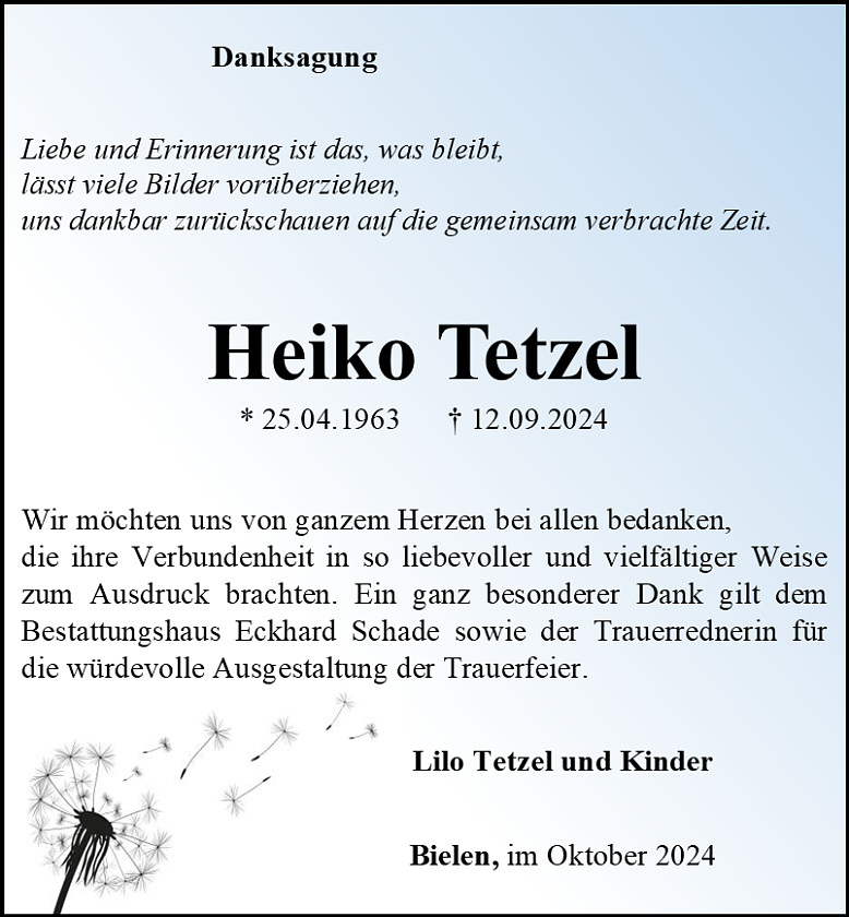 Danksagung (Foto: Bestattungshaus Eckhard Schade)