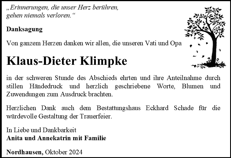 Danksagung (Foto: Bestattungshaus Eckhard Schade)