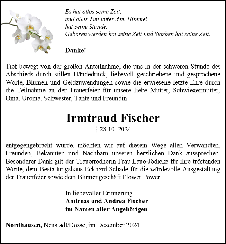 Danksagung (Foto: Bestattungshaus Schade)