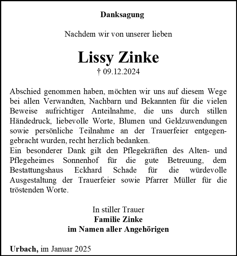 Danksagung (Foto: Bestattungshaus Eckhard Schade)