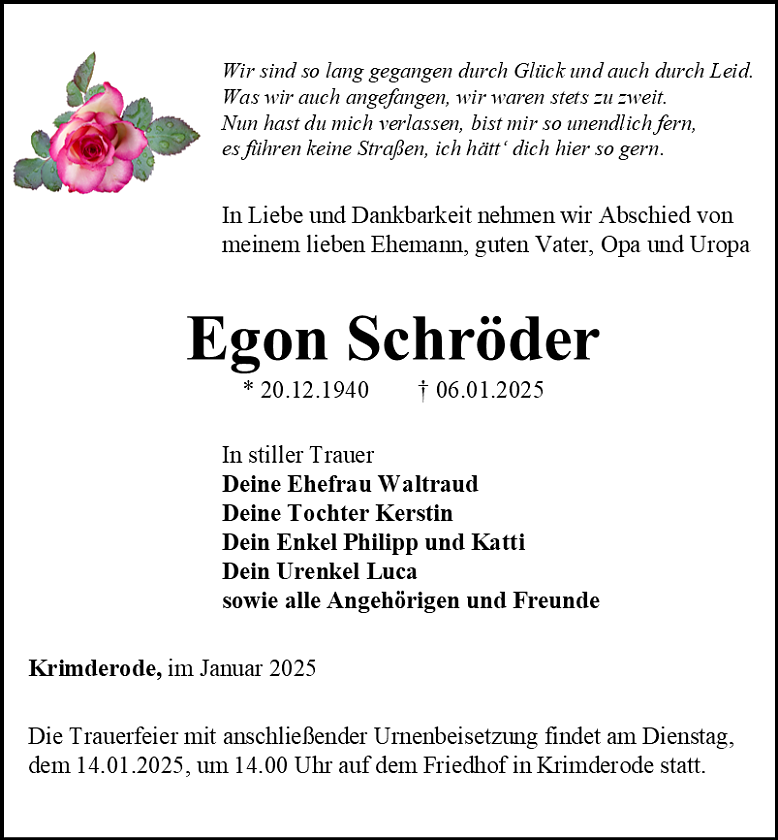 Traueranzeige (Foto: Bestattungshaus Eckhard Schade)