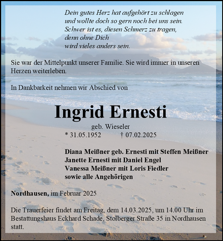 Traueranzeige (Foto: Bestattungshaus Eckhard Schade)