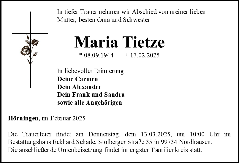 Traueranzeige (Foto: Bestattungshaus Eckhard Schade)