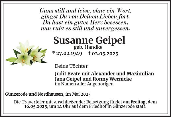 Traueranzeige (Foto: Bestattungsinstitut Westerhausen)