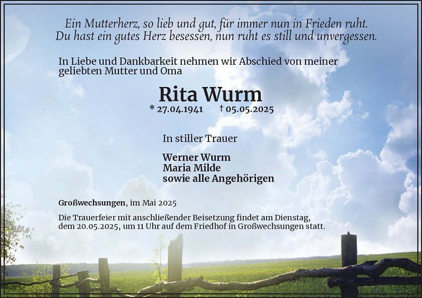 Traueranzeige (Foto: Bestattungsinstitut Westerhausen)