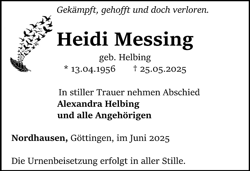 Traueranzeige (Foto: Bestattungshaus Schade)