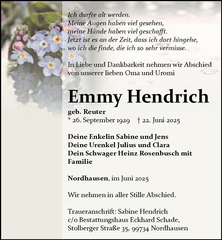 Traueranzeige (Foto: Bestattungshaus Schade)