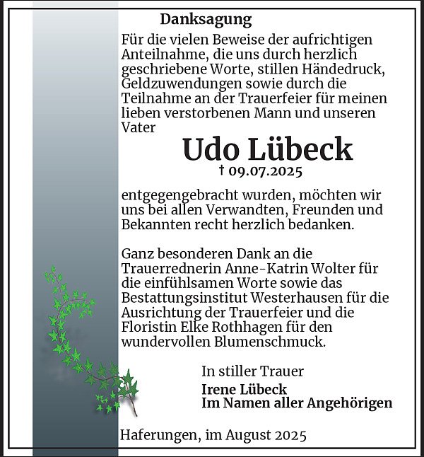 Danksagung (Foto: Best. Westerhausen)