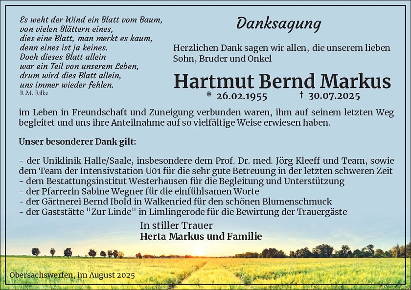 Danksagung (Foto: Bestattungsinstitut Westerhausen)