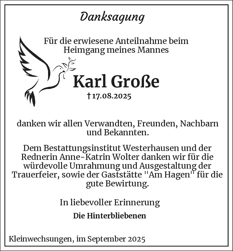 Danksagung (Foto: Bestattungsinstitut Westerhausen)