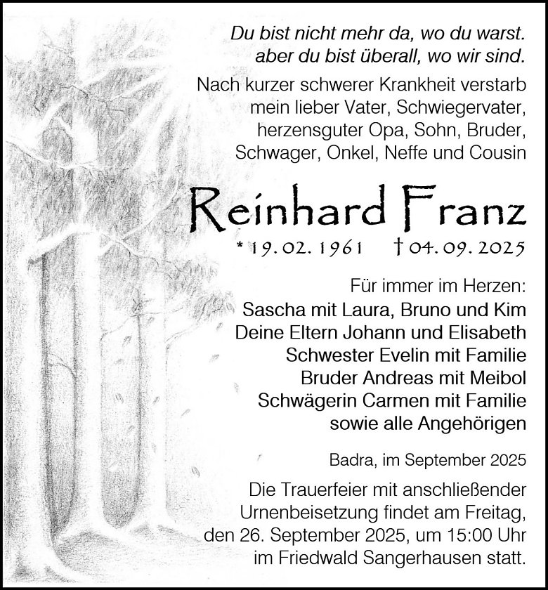 Traueranzeige (Foto: Bestattungsinstitut Fienhold)