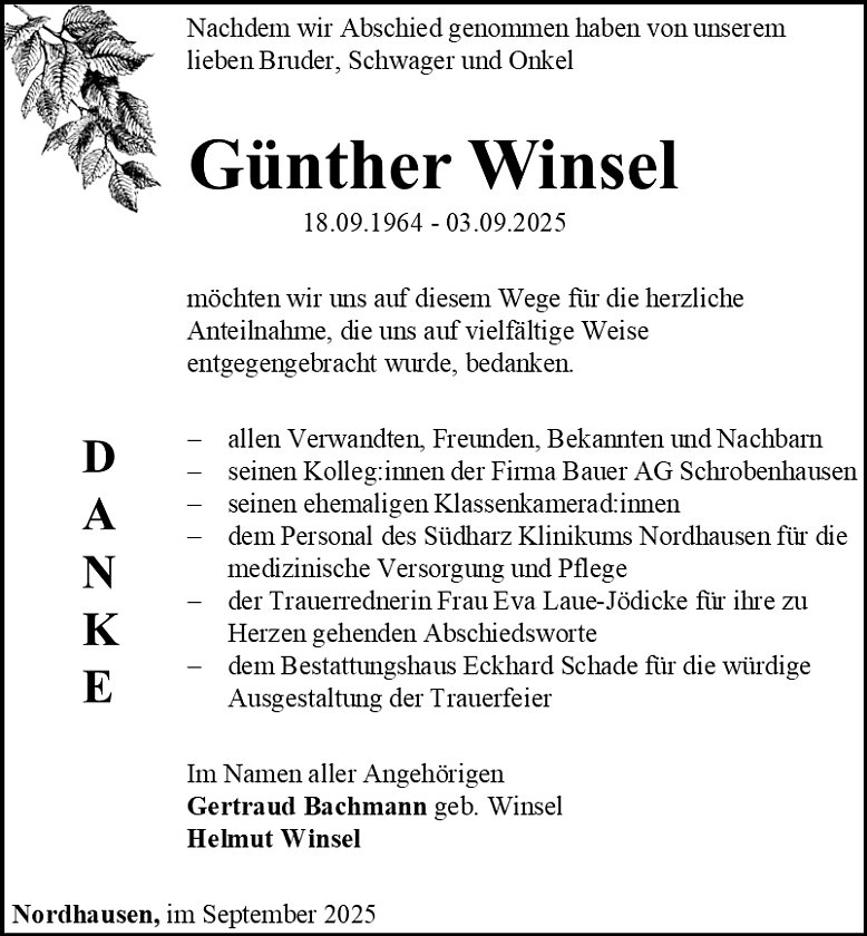 Danksagung (Foto: Bestattungshaus Schade)