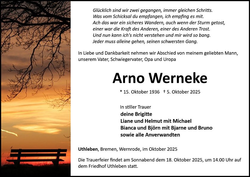 Traueranzeige (Foto: Bestattung Baumgarten)