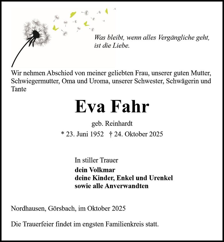 Traueranzeige (Foto: Bestattung Baumgarten)