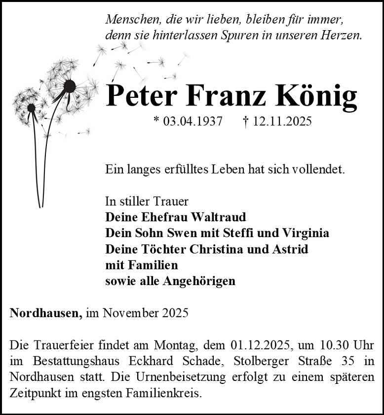 Traueranzeige (Foto: Bestattungshaus Eckhard Schade)