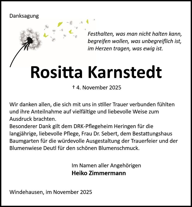 Danksagung (Foto: Bestattung Baumgarten)