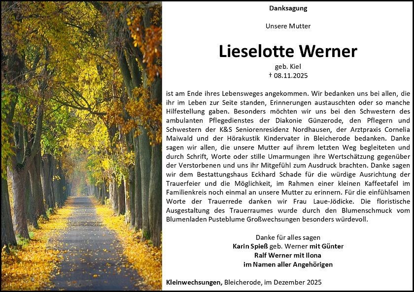 Danksagung (Foto: Bestattungshaus Schade)