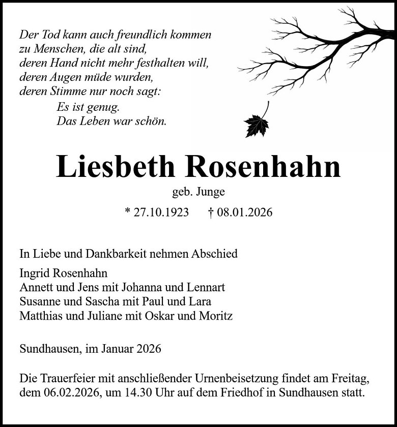 Traueranzeige (Foto: Bestattung Baumgarten)