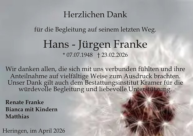 Danksagung (Foto: Bestattungen Kramer)