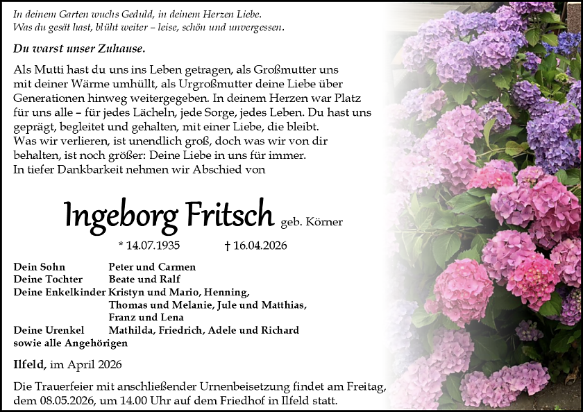 Traueranzeige (Foto: Schade)