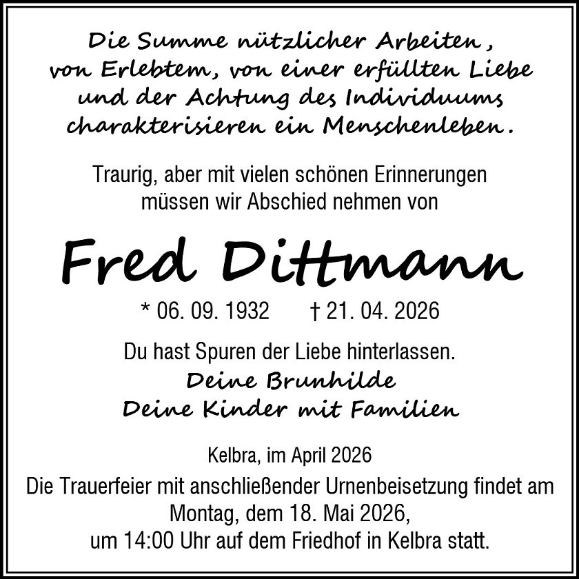 Traueranzeige (Foto: Bestattungsinstitut Fienhold)