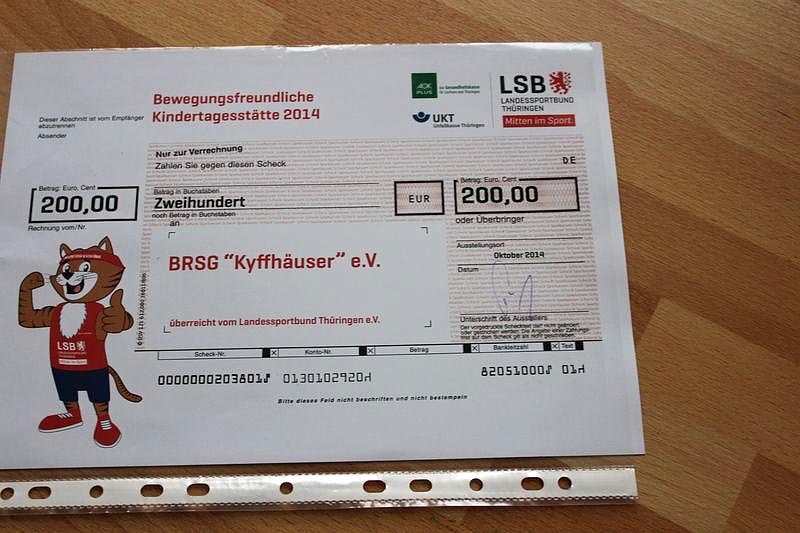 Scheck f&uuml;r BRSG