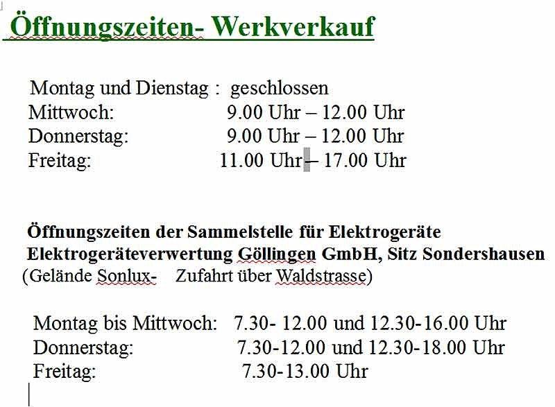 Werksverkauf er&ouml;ffnet