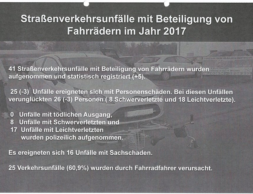Verkehrsunfallstatistik f&uuml;r 2017