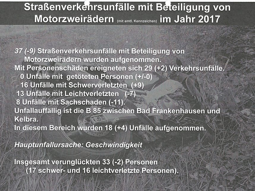 Verkehrsunfallstatistik f&uuml;r 2017
