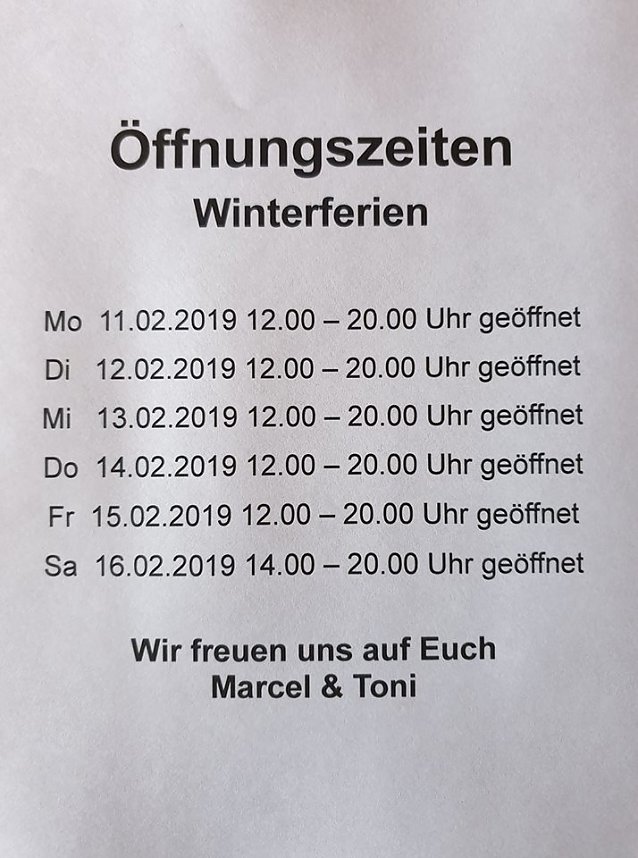 Bild: Einwohnerversammlung und &Ouml;ffnungszeiten...