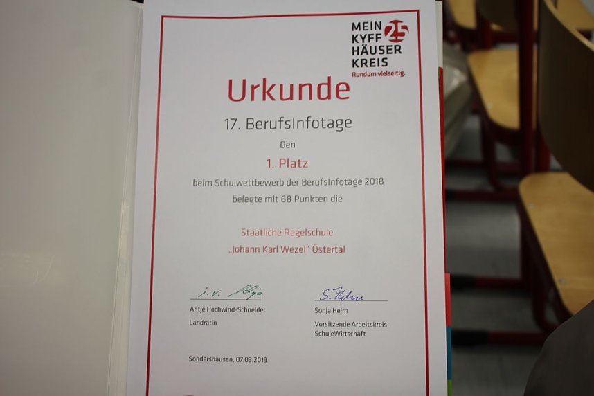 F&uuml;r Sch&uuml;lerwettbewerb heute Auszeichnungen &uuml;bergeben